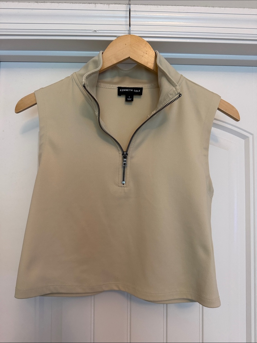 Kenneth Cole Sleeveless Zip-Front Tank in Beige
